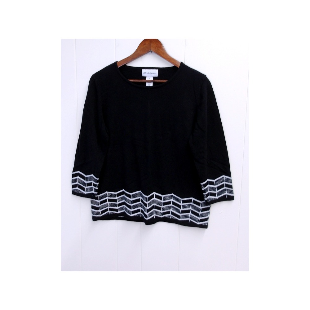 Alfred Dunner Women's Black Knit Sweater Acrylic Cotton Blend Size S / #1016‎